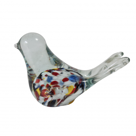 Фигурка винтажная Murano Glas "Птичка", прозрачное стекло с яркими вкраплениями, 8.5 см, Италия, 1960-70гг.