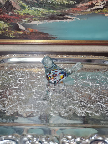 Фигурка винтажная Murano Glas "Птичка", прозрачное стекло с яркими вкраплениями, 8.5 см, Италия, 1960-70гг.