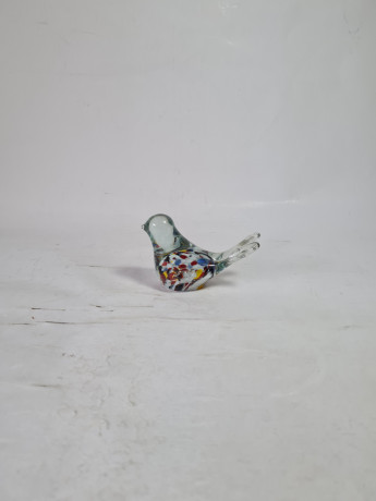 Фигурка винтажная Murano Glas "Птичка", прозрачное стекло с яркими вкраплениями, 8.5 см, Италия, 1960-70гг.
