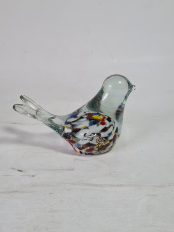 Фигурка винтажная Murano Glas "Птичка", прозрачное стекло с яркими вкраплениями, 8.5 см, Италия, 1960-70гг.
