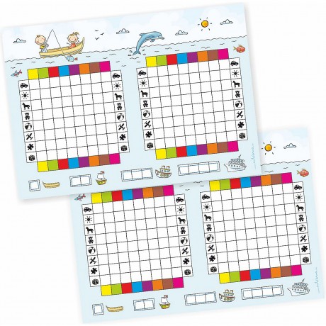 nikima Papeterie 2er Set A5 Spielblock Schiffe versenken JUNIOR\/ KIDS Reisespiel Flottenmanover Reisespiele Набор канцелярских принадлежностей из 2 игровых блоков формата А5 Морские корабли JUNIOR/ KIDS игры в путешествия маневры флота игры в путешествия