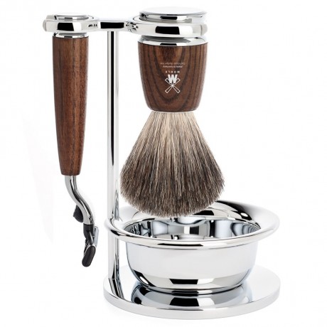 Muhle RYTMO  4-teiliges Rasierset Esche dunkel Gillette Mach3  Бритвенный набор RYTMO из 4 предметов темно-пепельный Gillette Mach3