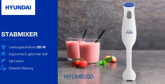 Hyundai Hyundai Stabmixer HB200, 200 W, 1 Geschwindigkeit, 2 Klingen, ergonomische Griffform  Ручной блендер Hyundai HB200, 200 Вт, 1 скорость, 2 лезвия, эргономичная форма ручки