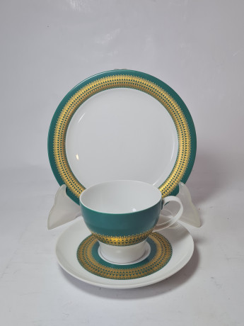 Thomas Чайное трио бело-зеленый фарфор с позолоченным узором, Германия, 1960-70гг.