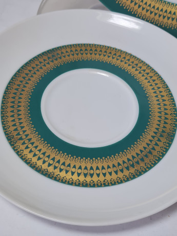 Thomas Чайное трио бело-зеленый фарфор с позолоченным узором, Германия, 1960-70гг.