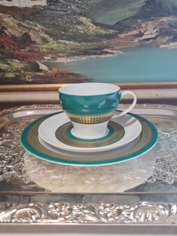 Thomas Чайное трио бело-зеленый фарфор с позолоченным узором, Германия, 1960-70гг.