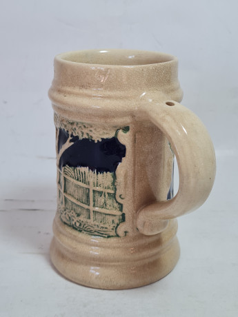 Набор пивных кружек винтажный W.Germany "Дети в саду", бежево-синий, керамика, 4 шт., 10 x 12 см, Германия, 1960-70гг.