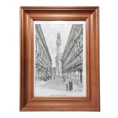 Картина винтажная Firenze &quot;Галерея Уффици&quot; / худ. Dosso, графика, в деревянной раме, 37,5 х 27,5 см, Италия, 1960-70гг.