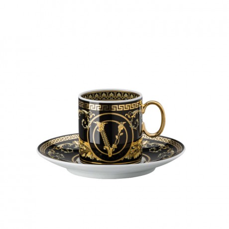 Rosenthal meets Versace Rosenthal Versace Virtus Gala Black Espressotasse 0,10 L mit Untertasse 2-tlg. Чашка для эспрессо Rosenthal Versace Virtus Gala Black 0,10 л с блюдцем 2 шт.