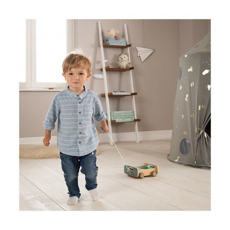 howa Nachziehwagen mit 25 Holzbausteinen space Тележка с 25 деревянными строительными блоками