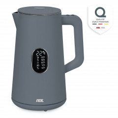 ADE ADE Wasserkocher Energiesparender Wasserkocher mit Temperatureinstellung  LED-Display, 1.5 l, 1800 W, 5 wahlbare Temperaturstufen (40-100°C), Warmhalte-Funktion, 1800 W grau Чайник ADE Энергосберегающий чайник с регулировкой температуры, светодиодный 