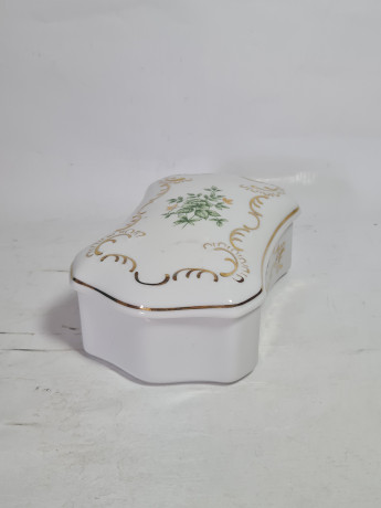 Шкатулка винтажная Hollohaza с зеленым узором, фарфор, 16 х 10 см, Венгрия, 1960-70гг.