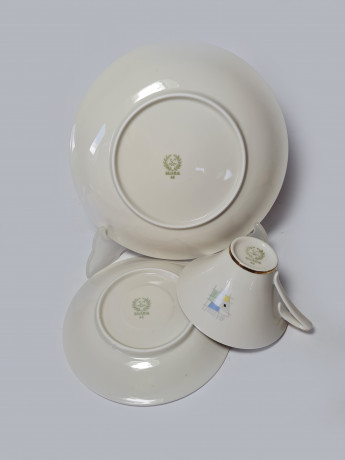 Bavaria Чайное трио с геометрическим разноцветным рисунком и позолоченным узором, Германия, 1960-70гг.