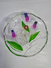 Тарелка сервировочная винтажная Walther Glas &quot;Тюльпаны&quot;, стекло, 18 см, Германия, 1970-80гг.