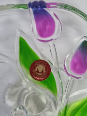 Тарелка сервировочная винтажная Walther Glas &quot;Тюльпаны&quot;, стекло, 18 см, Германия, 1970-80гг.