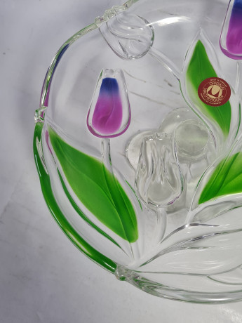 Тарелка сервировочная винтажная Walther Glas "Тюльпаны", стекло, 18 см, Германия, 1970-80гг.