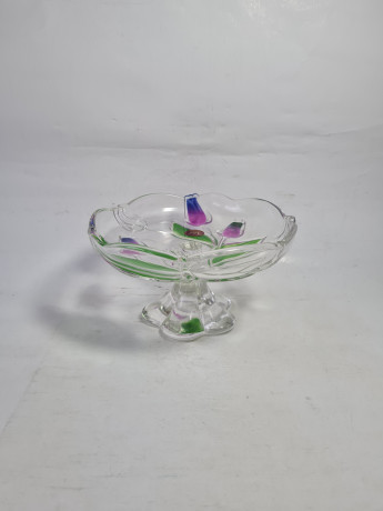 Тарелка сервировочная винтажная Walther Glas "Тюльпаны", стекло, 18 см, Германия, 1970-80гг.