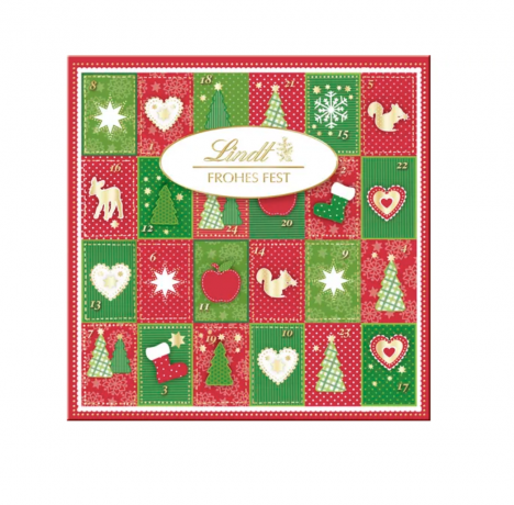 Lindt Frohes Fest Mini Tisch 115g х 5STK, Адвент календарь 2024, 24 сладких сюрприза, 115 грамм x 5 штук