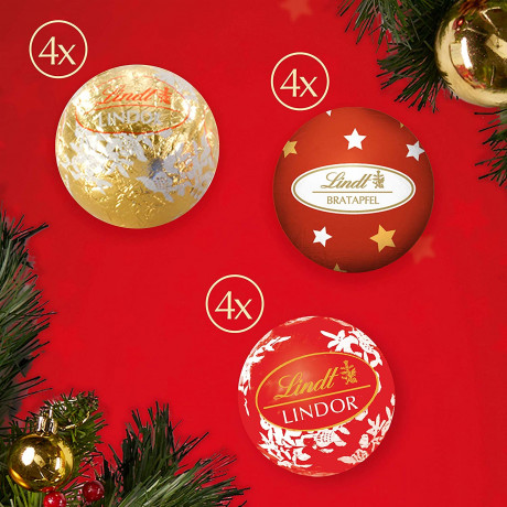 Lindt Frohes Fest Mini Tisch 115g х 5STK, Адвент календарь 2024, 24 сладких сюрприза, 115 грамм x 5 штук