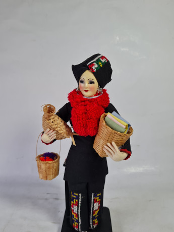 Кукла винтажная в национальном костюме, деревян. подставка, 26 x 11 см, Тайланд, 1960-70гг.