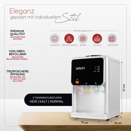 WINLIFE WINLIFE Heisswasserspender Elektrischer Mini Wasserspendergerat,Trinkwasserspender,Getrankspender, mit Kindersicherung fur heissekalte Getranke 5 bis 20 Liter Gallonen  Диспенсер для горячей воды WINLIFE, электрический мини-диспенсер для воды, дис