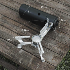 EVOCAMP EVOCAMP Gaskocher faltbar, kompatibel mit 227g Gaskartuschen, inkl. Tragetasche  Складная газовая плита EVOCAMP, совместимая с газовыми баллончиками 227 г, включая сумку для переноски.