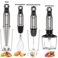 Aoucheni Aoucheni Stabmixer Purierstab Set Elektrischer 4 in 1 Mixer, 1000,00 W, inklusive Zerkleinerer, Messbecher, Milchaufschaumer und Schneebesen  Ручной блендер Aoucheni, набор стержней для очистки, электрический миксер 4 в 1, 1000,00 Вт, включая изм