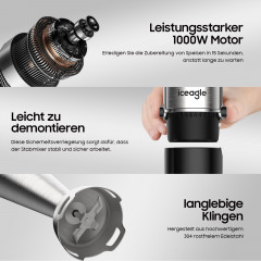 Aoucheni Aoucheni Stabmixer Purierstab Set Elektrischer 4 in 1 Mixer, 1000,00 W, inklusive Zerkleinerer, Messbecher, Milchaufschaumer und Schneebesen  Ручной блендер Aoucheni, набор стержней для очистки, электрический миксер 4 в 1, 1000,00 Вт, включая изм