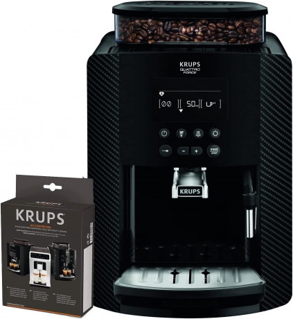 Krups Krups Kaffeevollautomat Arabica mit Milchaufschaumduse 1450 Watt + Reinigungs- und Pflegeset, Direktwahltasten fur Espresso und Kaffee, 1,7L, 2-Tassen-Funktion  Полностью автоматическая кофемашина Krups Арабика с насадкой для вспенивания молока 1450
