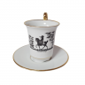Volkstedt Thuringer Кофейная чашка с блюдцем "Фридрих Великий", белый фарфор с чёрным рисунком ручной работы, 10,5см x 10см, Германия, 1960-70гг.