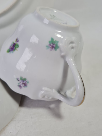 Чайное трио винтажное Meissen с фиолетовыми цветочками, фарфор, Германия, 1960-70гг.