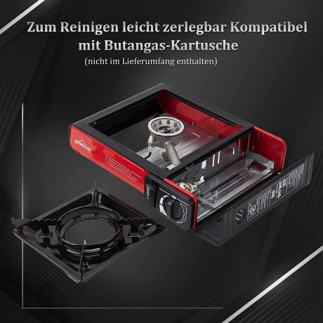 HOMELUX HOMELUX Gaskocher Campingkocher Grillplatte mit Piezozundung + 4 x Gaskartuschen, (Grillplatte Tischgrill Transportkoffer Gasbrenner Gasgrill, 5-St., Campingkocher Outdoor Camping Gas Kocher Herd)  Газовая плита HOMELUX Кемпинговая плита-гриль с п