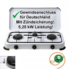 BlueCraft BlueCraft Gaskocher, (inkl. Schlauch 100cm und Campingregler 50mbar), 3-flammig Campingkocher Gasherd mit Zundsicherung  Газовая плита BlueCraft (включая шланг 100 см и регулятор для кемпинга 50 мбар), 3 пламени газовая плита для похода с запаль