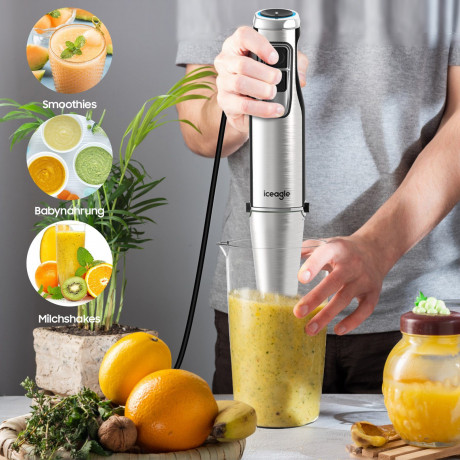 Sintech Sintech Stabmixer Purierstab, Stabmixer Elektrischer, 1000W Purierstab Edelstahl, 4 in 1, mit 4 Aufsatzen aus Edelstahl sowie 1 Mixbechern, 6 Stufen  Ручной блендер Sintech, электрический ручной блендер, стержень для очистки 1000 Вт, нержавеющая с