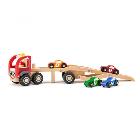 Woodyland Holzspielzeug LKW und Anhanger mit Fahrzeugen Деревянный игрушечный грузовик и прицеп с транспортными средствами