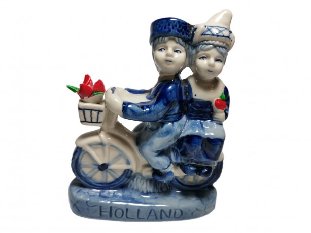 Delft Holland, Делфтский фарфор Коллекционная статуэтка "Парочка на велосипеде" Голландия, 10см х 12см х 3,5см