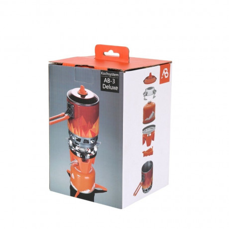 A. Blochl A. Blochl Gaskocher Kochsystem AB-3 Deluxe neu, (Set, 1 Gasherd, 1 Topf mit Warmetauscher, 1 TPE-Ubertopf, 1 Topf Rack, 1 Gas Tank, 1 Stoff-Bezug fur Topf), Windschutz und Warmetauschern ermoglicht ca. 40% weniger Brennstoffverbrauch Система пр