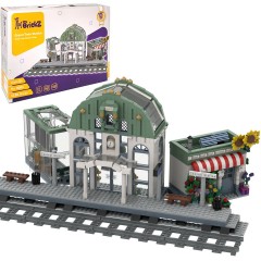 myBrickZ Klemmbausteineset Grosser Bahnhof mit niedlichem Blumenladen Набор зажимных блоков Большая железнодорожная станция с симпатичным цветочным магазином