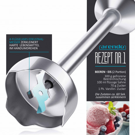 Arendo Arendo Stabmixer, 1000 W, Edelstahl Purierstab in rot Handmixer mit stufenloser Regelung Ручной блендер Arendo, 1000 Вт, очищающий стержень из нержавеющей стали красного цвета ручной миксер с бесступенчатым управлением