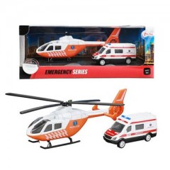 Toi-Toys Rettungs-Hubschrauber Helikopter mit Krankenwagen aus Druckguss mit einigen Kunststoffteilen Литой под давлением спасательный вертолет скорой помощи с пластиковыми деталями