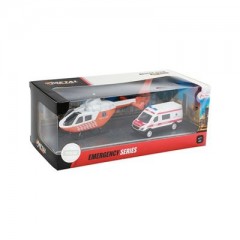 Toi-Toys Rettungs-Hubschrauber Helikopter mit Krankenwagen aus Druckguss mit einigen Kunststoffteilen Литой под давлением спасательный вертолет скорой помощи с пластиковыми деталями