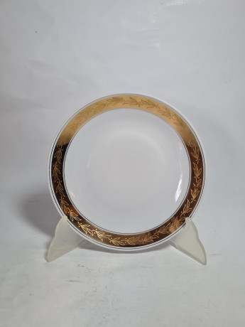 Чайное трио винтажное Lichte с золотистым декором, костяной фарфор, ГДР, 1960-70гг.