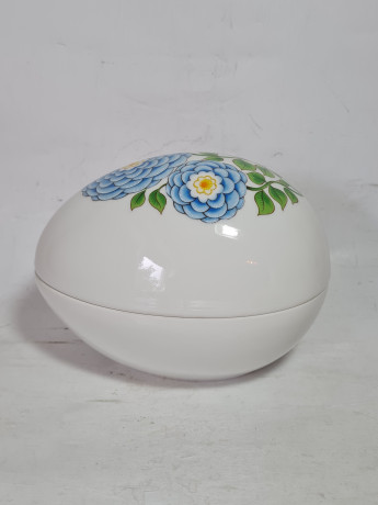Шкатулка винтажная Gerold в форме яйца с крышкой, декор синие цветы, фарфор, 15 x 11 x 11 см, Германия, 1960-1970гг.