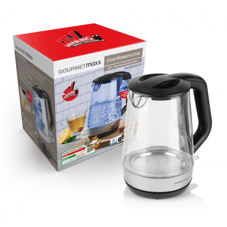 GOURMETmaxx GOURMETmaxx Wasserkocher Glas-Wasserkocher 1,7l Edelstahl/schwarz, 1.7 l, 2200,00 W  Чайник GOURMETmaxx стеклянный чайник 1,7л нержавеющая сталь/черный, 1,7 л, 2200,00 Вт