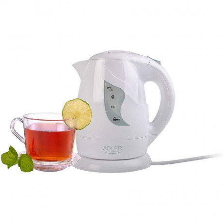 Adler Adler Wasserkocher AD 08w, 1 l, 850,00 W, kabellos, mit Abschaltautomatik, fur Reisen, Weiss  Чайник Adler AD 08w, 1 л, 850,00 Вт, беспроводной, с автоотключением, для путешествий, белый
