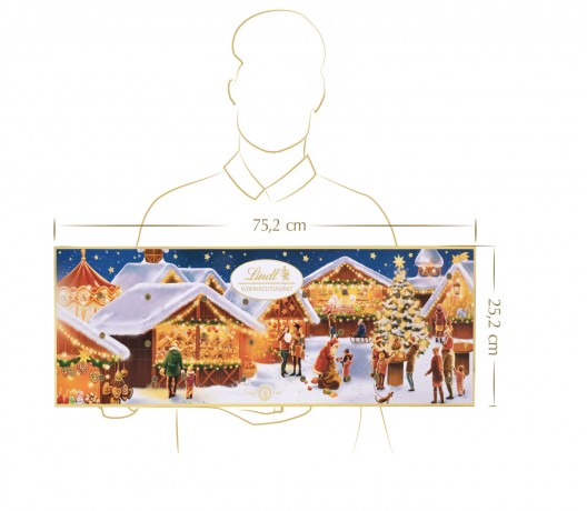Lindt 2024 Adventskalender 250g, Адвент-календарь большой "Рождественская ярмарка", 24 сладких сюрприза, 75см х 25см, 250 грамм