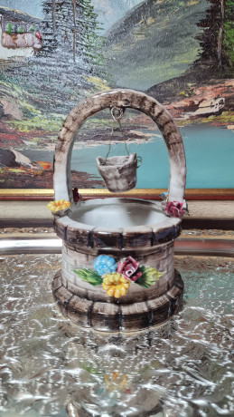 Фигурка винтажная "Колодец с ведром" Capodimonte, серо-коричневая керамика, 10 x 16 см, Италия, 1960-1970гг.
