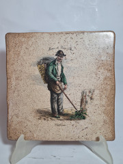 Керамическая винтажная картина "Окрестности Парижа. Тряпичник", 20 x 20 см, Италия, 1960-1970гг.