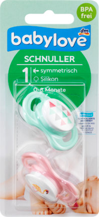 babylove Соска симметричная, Силикон	, Gr. 1, Wimpel / Flamingo, 2 шт
