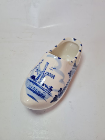 Delft Blue Holland Декоративный башмачок с синим рисунком ручной работы, дельфтский фарфор, 7 x 15 см, Голландия, 1960-70гг.